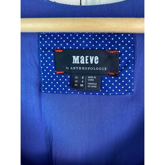 Anthropologie Maeve Women's Size 4 Blue White Floral Flutter Sleeve A-Line Dress - Picture 4 of 8